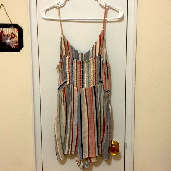 Multicoloured Stripes with Cream Base American Eagle Romper (w/ pockets!) (US M) - Picture 2 of 4